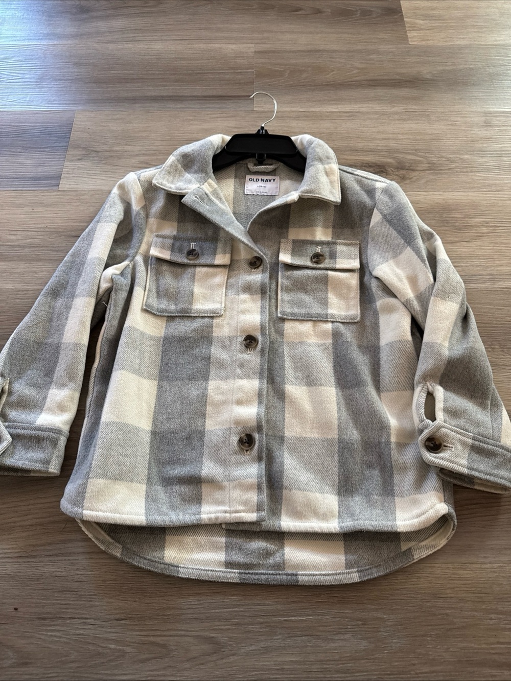 Old Navy Cream and Gray Plaid Kids Shacket